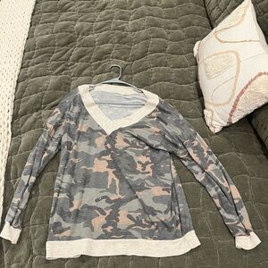 Camouflage V-Neck Long Sleeve Top